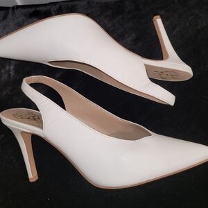 Vince Camuto White Leather Bienne Slingback Heels
